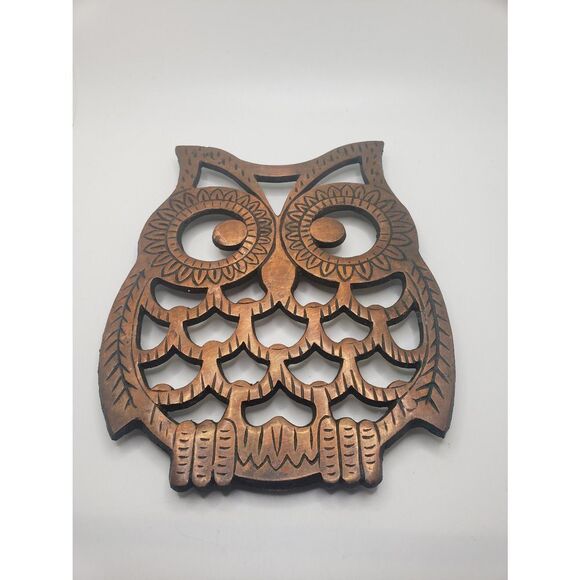 Vintage bronze OWL trivet heat resistant surface protection - Picture 2 of 6